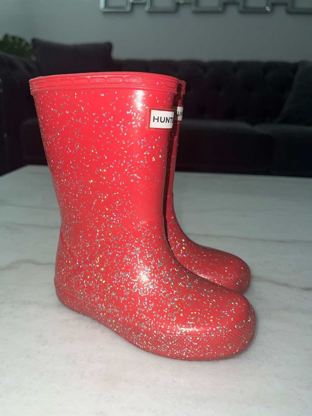 Hunter Kids Red Glitter Rain Boots